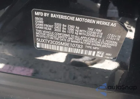 2021 BMW X3 Sdrive30I z USA, uszkodzony, nr VIN 5UXTY3C05M9E10783